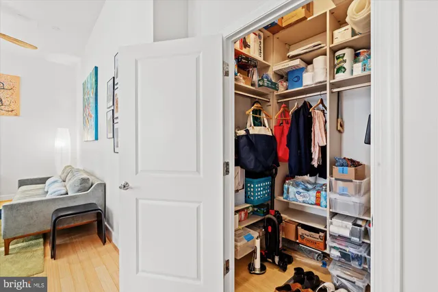 a view of a room with shelves