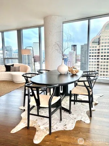 a workspace with furniture window and outside view