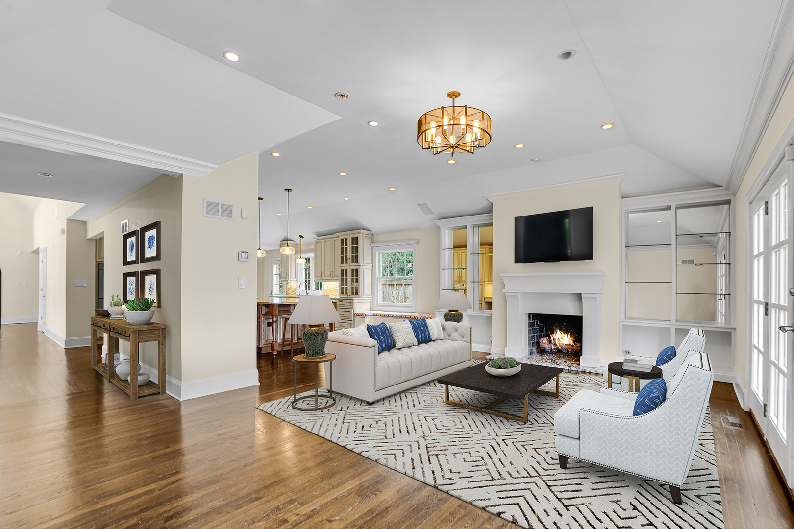104 Moffett Road Lake Bluff, IL 60044 - Photo 12 of 40 a living room with furniture and a fireplace with wooden floor