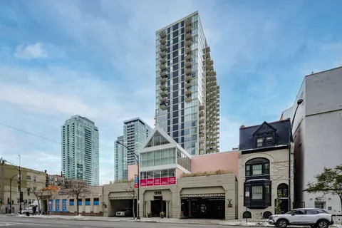 a front view of a multi story building