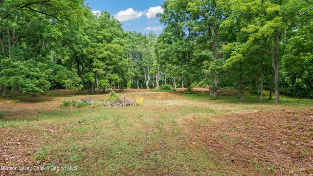 a view of outdoor space with trees all around