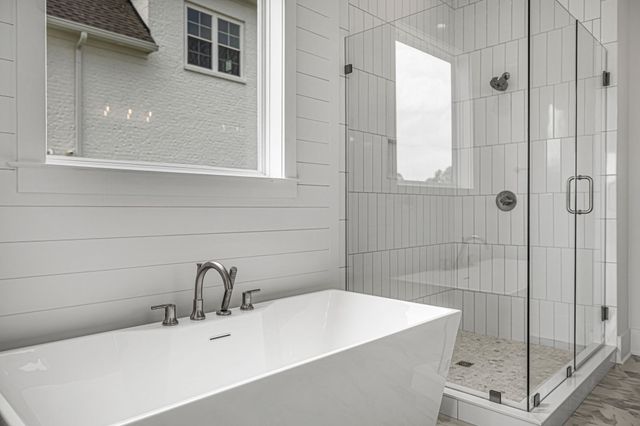 a bathroom with a bathtub