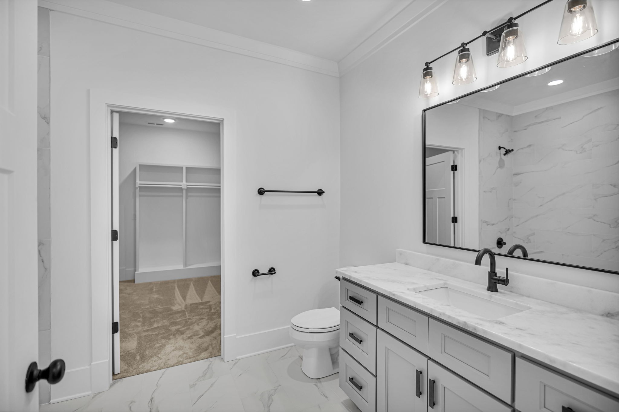 5925 Hunt Valley Drive Spring Hill, TN 37174 - Photo 58 of 69 a bathroom with a granite countertop sink a toilet and shower