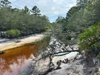 a view of a lake with a yard