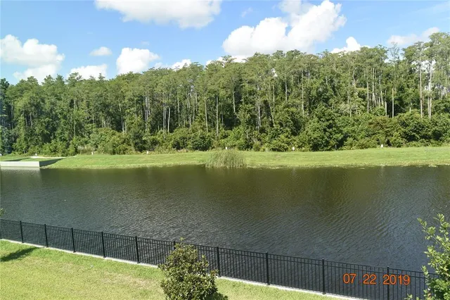 a view of a lake from a yard