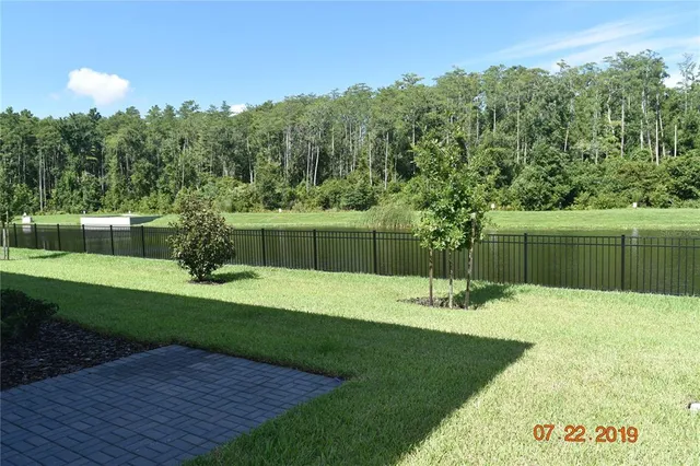a garden view with a seating space