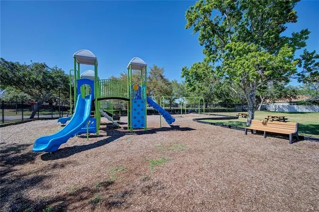 a view of a park with slide