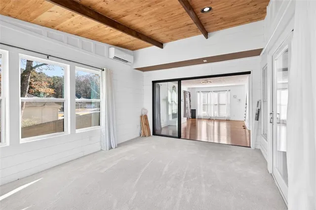 a view of a room with racks on the wall