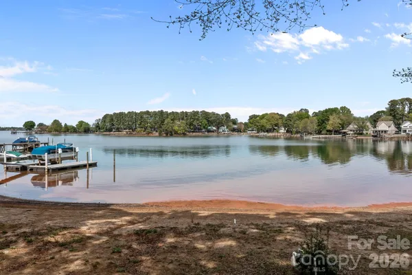 a view of a lake with a city