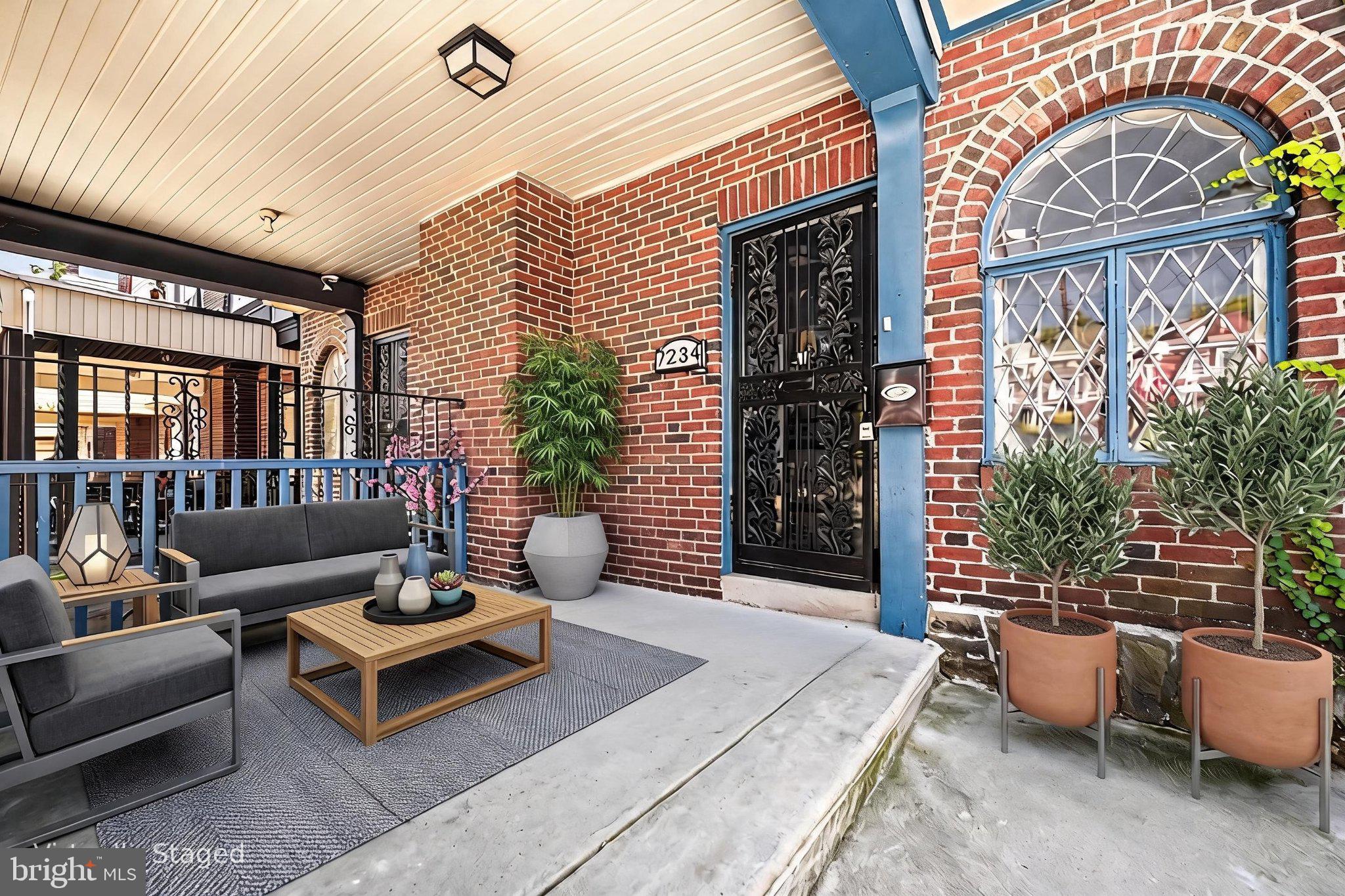 Charming entryway with brick accents.