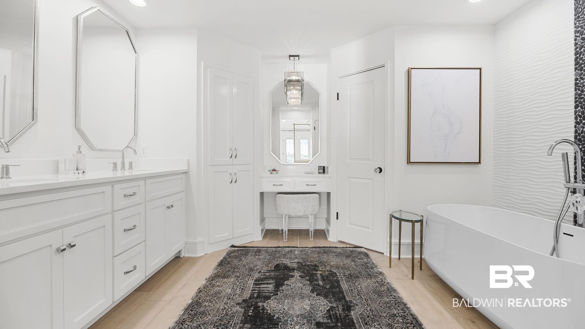 30194 River Road Orange Beach, AL 36561 - Photo 13 of 45 Full bath featuring double vanity, a freestanding bath, light wood finished floors, and recessed lighting