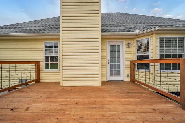 a view of a porch with a door