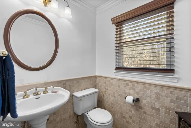 a bathroom with a sink a toilet and a mirror