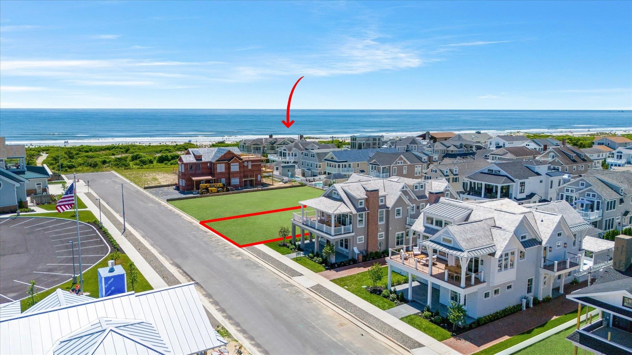 a view of a city with furniture