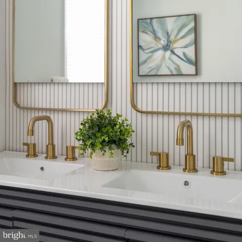 a closeup of a sink with a potted plant on it