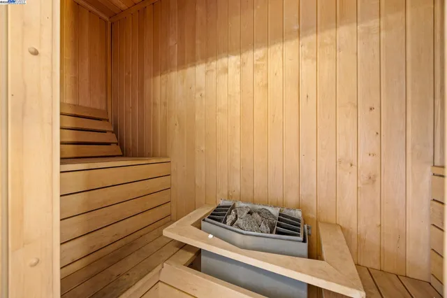 a view of a entryway with wooden walls