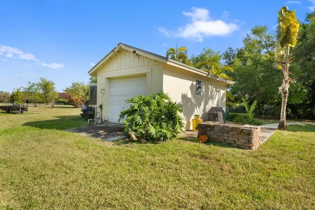 a view of a swimming pool with a yard