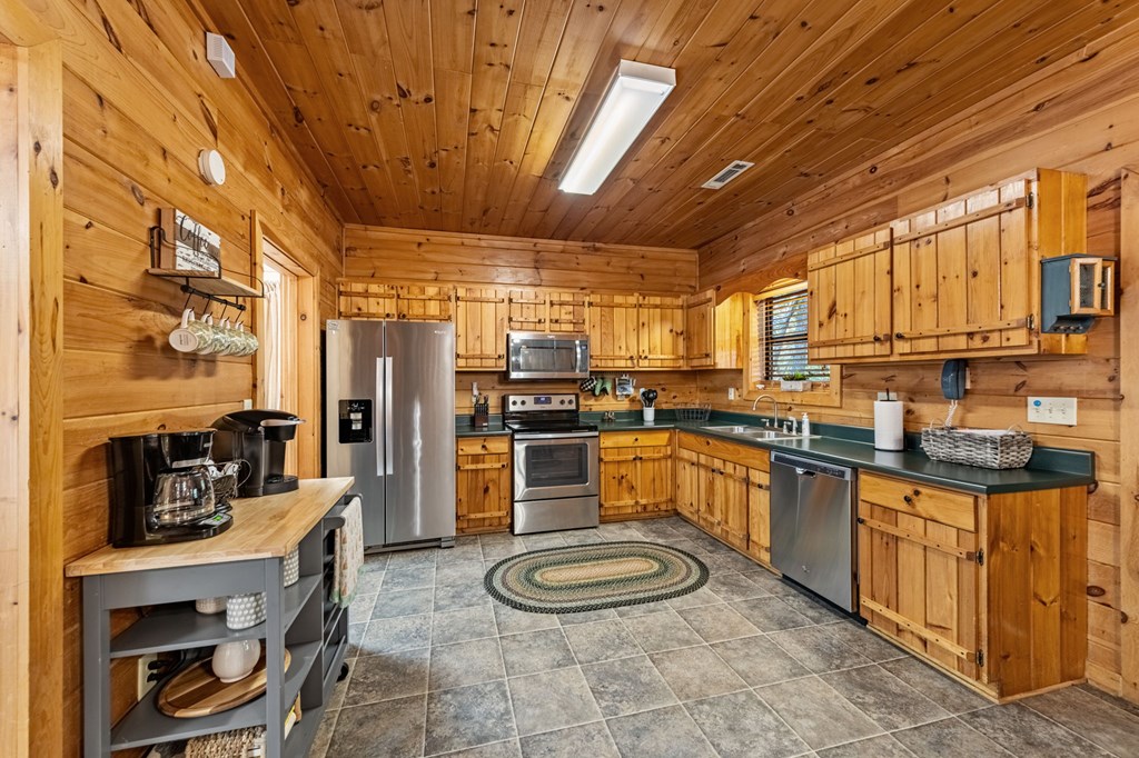196 Ethan Wilson Way Morganton, GA 30560 - Photo 13 of 66 a kitchen with stainless steel appliances granite countertop a stove a sink a refrigerator and cabinets