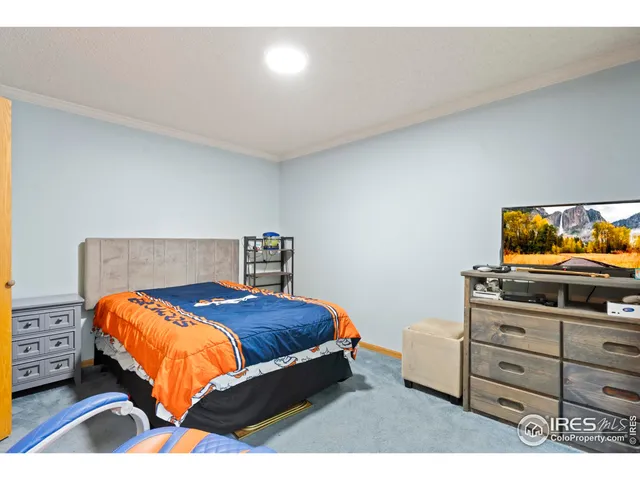 a bedroom with a bed and dresser