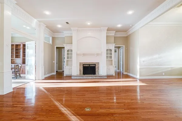 a workspace with wooden floor