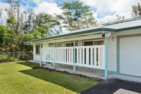a porch with seating space