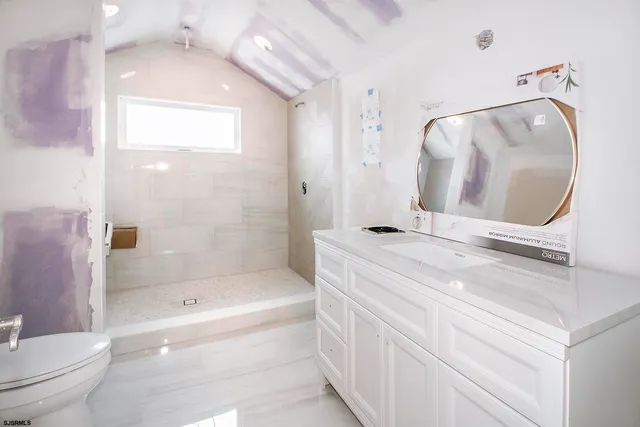 a bathroom with a sink a toilet and a mirror