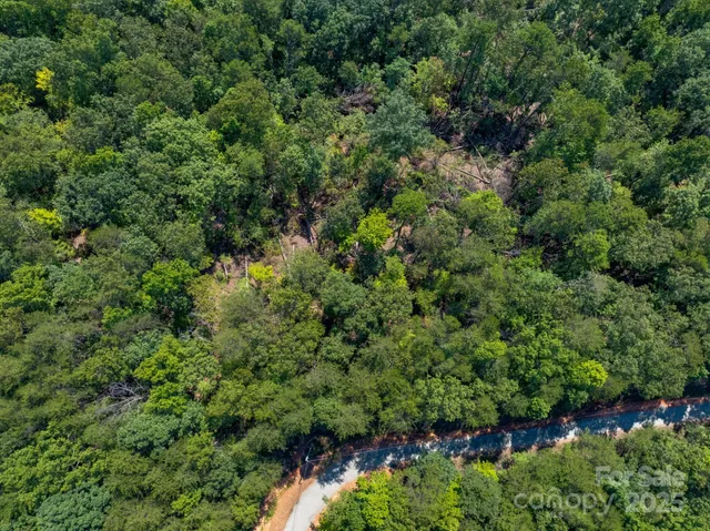 an aerial view of a house with a lush green forest
