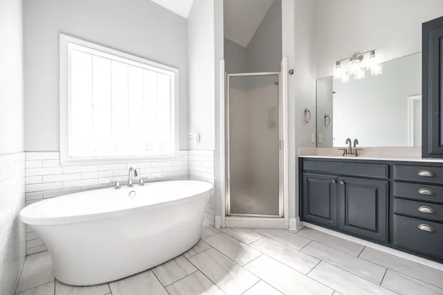 a bathroom with a sink vanity and a toilet