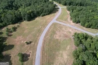 a view of a house with a yard and trees all around