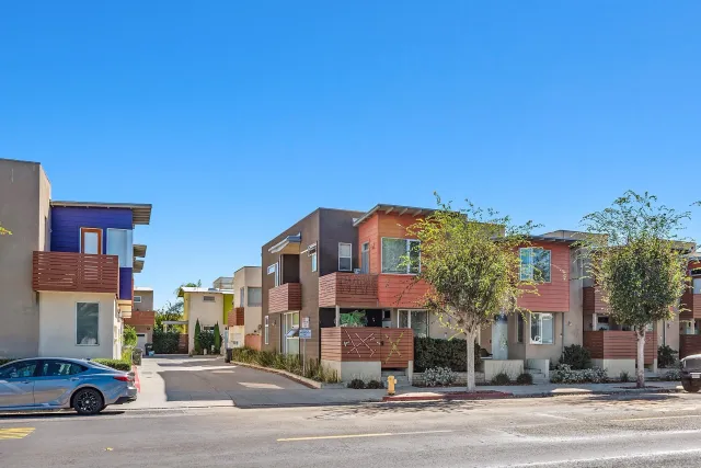 a view of a building with a street