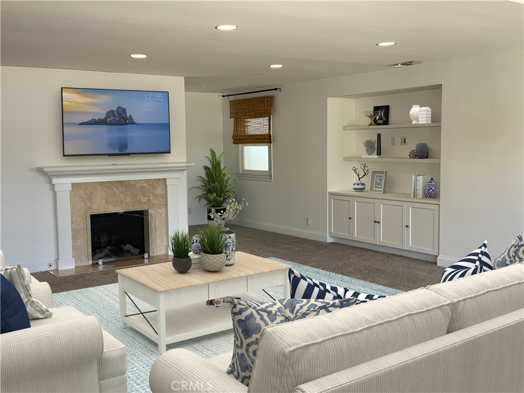 2137 Channel Road Newport Beach, CA 92661 - Photo 5 of 21 Main Living Room With Fireplace -Virtually Staged