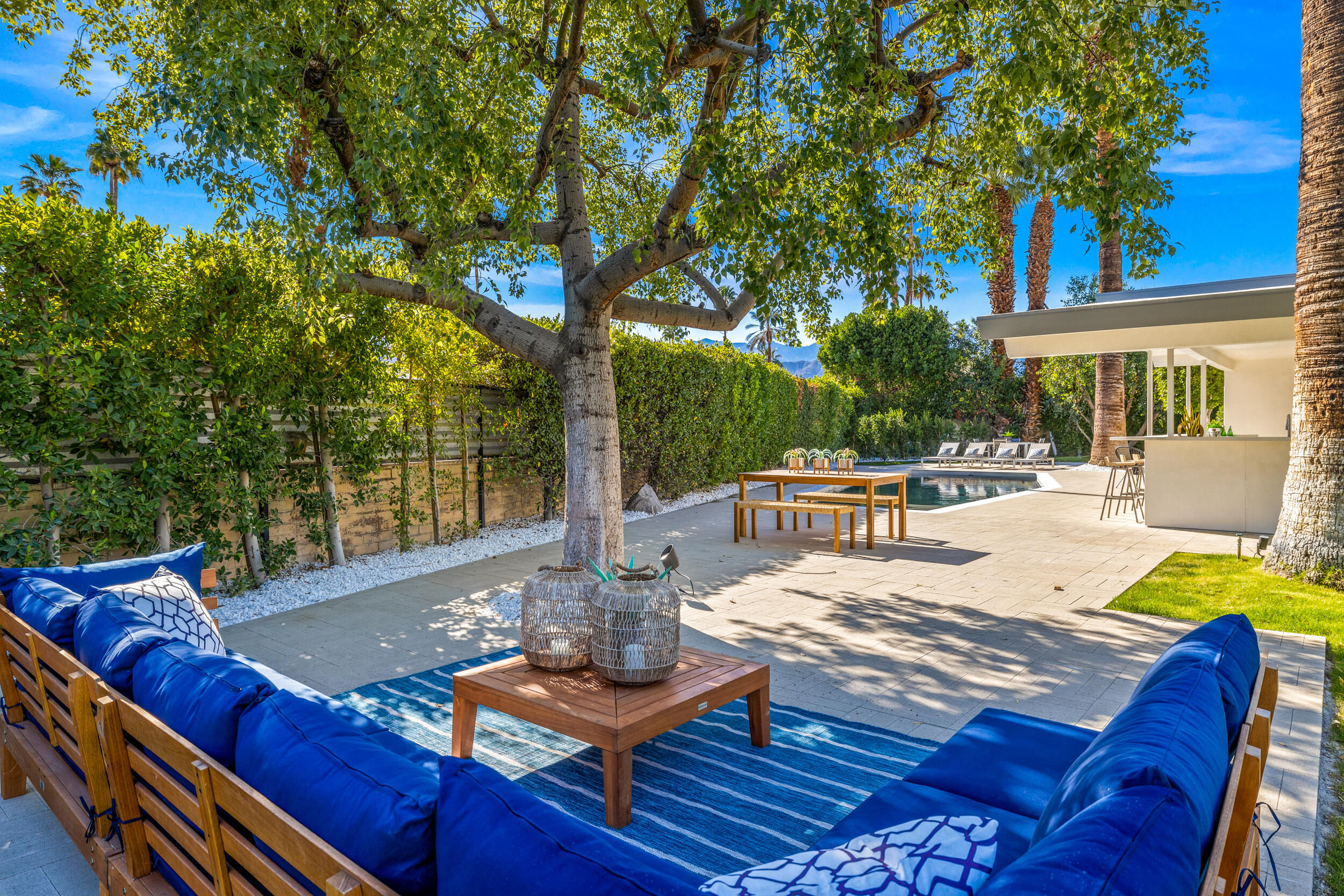 37521 Palm View Road Rancho Mirage, CA 92270 - Photo 43 of 61 a view of outdoor sitting area with furniture and wooden floor