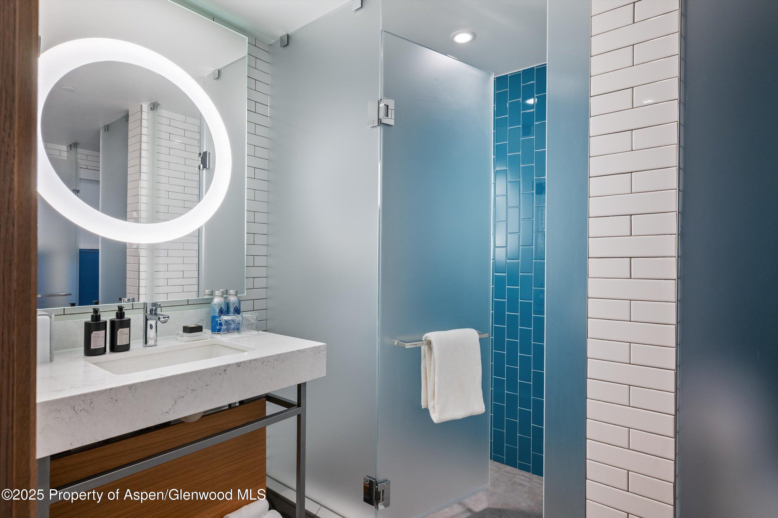 550 South Spring Street, Unit F10 110 Aspen, CO 81611 - Photo 37 of 58 a bathroom with a sink and a mirror