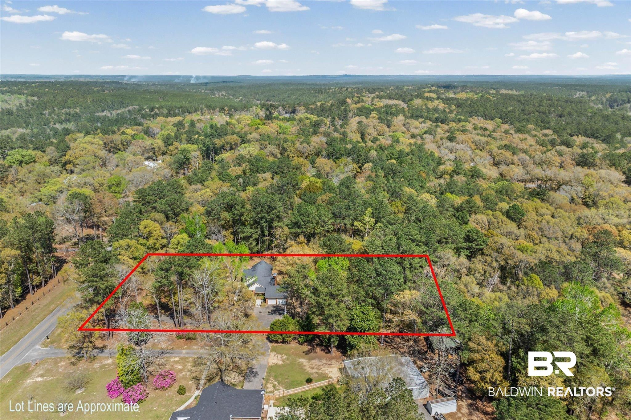 9770 Lakeview Road Bay Minette, AL 36507 - Photo 34 of 44 Aerial overview of property's location featuring property boundaries highlighted