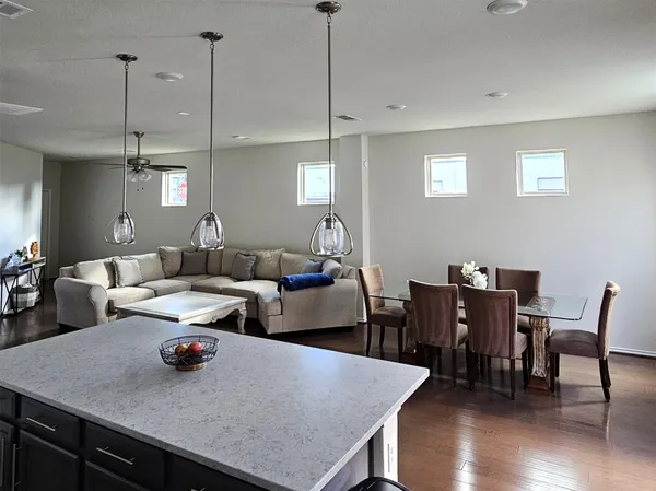 a view of a dining room and livingroom furniture