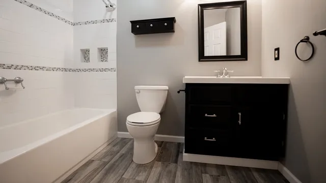 a bathroom with a toilet sink and mirror