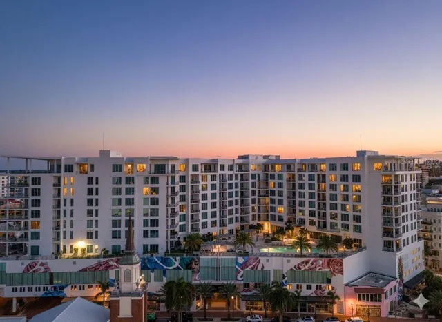 a city view with tall buildings
