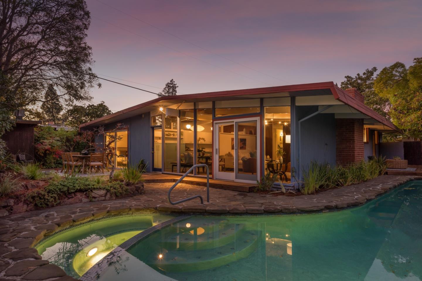 2 Roosevelt Circle Palo Alto, CA 94306 - Photo 41 of 42 a view of a house with backyard fountain and sitting area