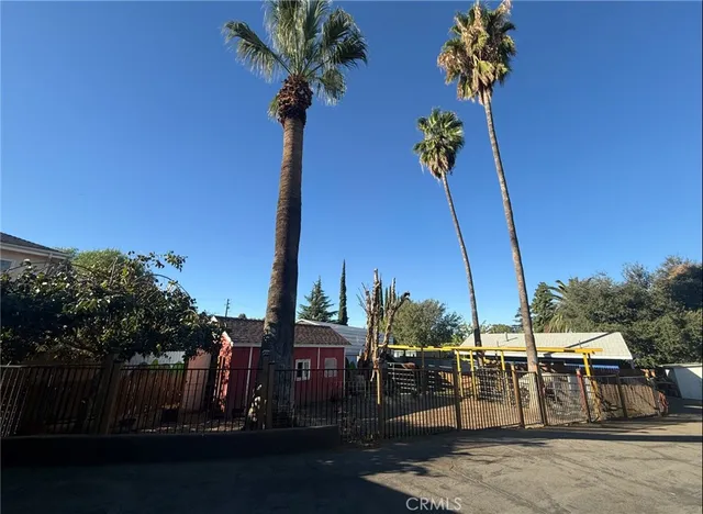 a view of a house with wooden floor and a palm tree