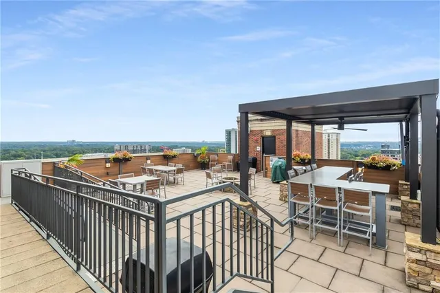 a view of a terrace with chairs