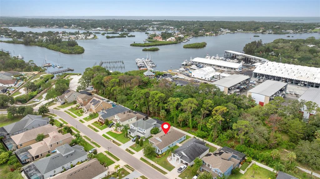 1237 Windy Bay Shoal Tarpon Springs, FL 34689 - Photo 41 of 44 an aerial view of lake and residential houses with outdoor space