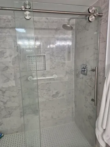 a bathroom with a shower