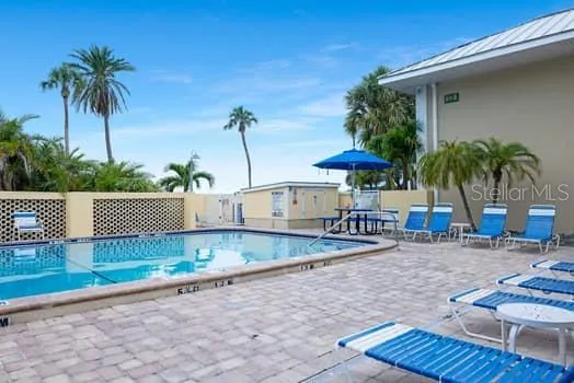 a view of a backyard and swimming pool