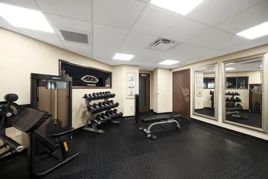 a view of a room with gym equipment