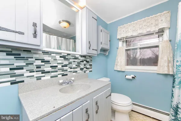 a bathroom with a sink a toilet and a mirror