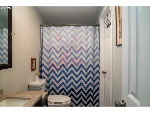 a view of a hallway with painted walls