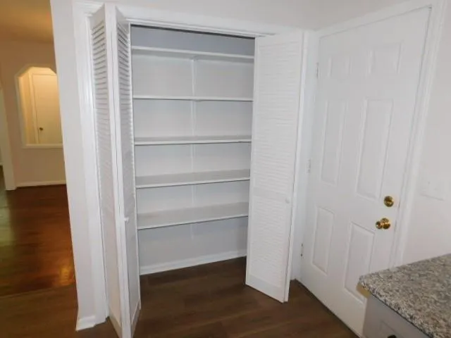 a view of walk in closet with empty racks