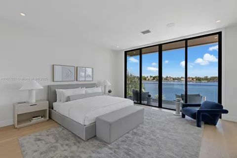 a spacious bedroom with a large bed and a large window