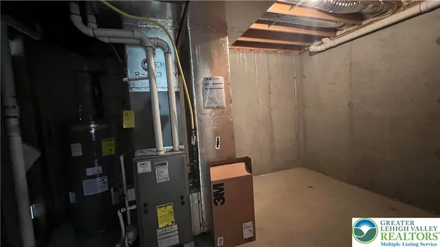 a view of a hallway with wooden shelves