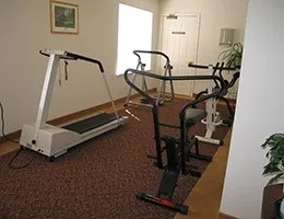 a room with gym equipment